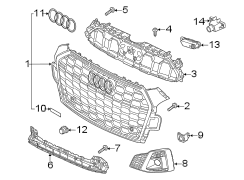 Front bumper & grille. Grille & components.