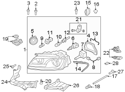 FRONT LAMPS. HEADLAMP COMPONENTS.