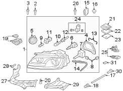 FRONT LAMPS. HEADLAMP COMPONENTS.