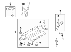 RADIATOR SUPPORT. SPLASH SHIELDS.