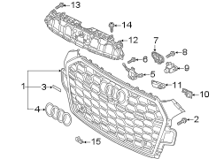 Front bumper & grille. Grille & components.