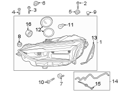 Front lamps. Headlamp components.