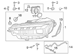 Front lamps. Headlamp components.