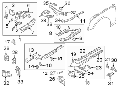 Fender. Pillars. Rocker & floor. Structural components & rails.