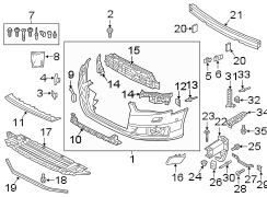 Front bumper & grille. Windshield. Bumper & components.