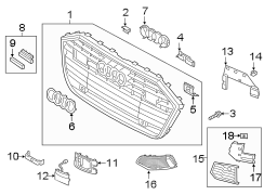 FRONT BUMPER & GRILLE. GRILLE & COMPONENTS.