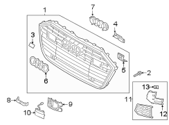 Front bumper & grille. Grille & components.