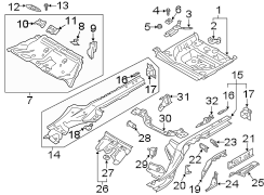 Floor Pan Crossmember (Front, Rear). Supporting sheetmetal.