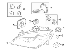 Front lamps. Headlamp components.