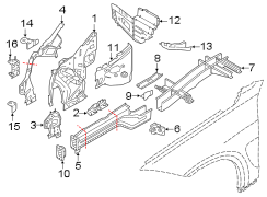 Fender. Front bumper. Structural components & rails.