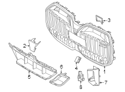 Front bumper & grille. Grille & components.