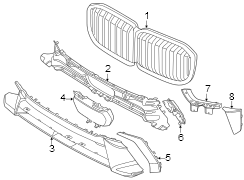 Front bumper & grille. Grille & components.