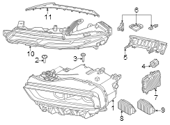 Front lamps. Headlamp components.