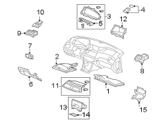 Rear bumper. Instrument panel components.