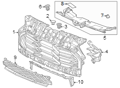 Front bumper & grille. Grille & components.