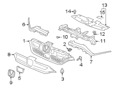 FRONT BUMPER & GRILLE. GRILLE & COMPONENTS.