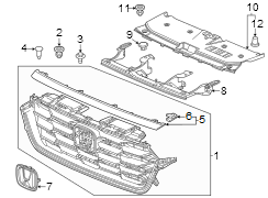 Front bumper & grille. Grille & components.