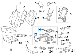 Diagram Seats & tracks. Driver seat components. for your 2021 TOYOTA COROLLA XSE Hatchback