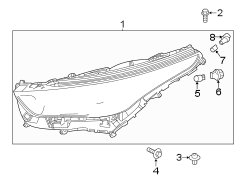 Front lamps. Headlamp components. Diagram