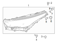 Front lamps. Headlamp components. Diagram