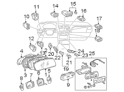 Diagram INSTRUMENT PANEL. CLUSTER & SWITCHES. for your 2003 TOYOTA COROLLA SEDAN, CE 1800CC 16-VALVE DOHC EFI, AUTOMATIC  4-SPEED