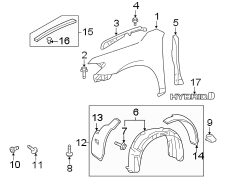 Image of Fender Splash Shield (Front, Rear, Upper) image for your 2011 Toyota Highlander  Hybrid Sport Utility 