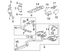 Exhaust system. Steering column. Exhaust components.
