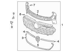 Front bumper & grille. Grille & components.