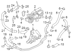 1. 3 liter turbo. Flow control. Outlet hose. Outlet pipe.