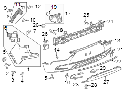 Retainer. Cover. Bumper. (Upper, Lower). A securing fastener.