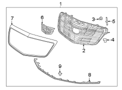 FRONT BUMPER & GRILLE. GRILLE & COMPONENTS.