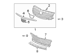 Front bumper & grille. Grille & components.