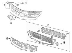 Front bumper & grille. Grille & components.