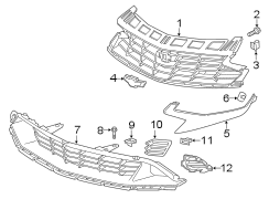 Front bumper & grille. Grille & components.