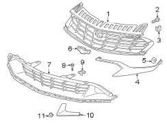 FRONT BUMPER & GRILLE. GRILLE & COMPONENTS.