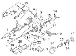 Steering gear & linkage. Shaft & internal components. Shroud. Steering column assembly. Switches & levers.