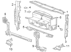 Radiator support. Splash shields.