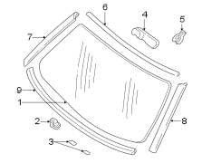 WINDSHIELD. GLASS. REVEAL MOLDINGS.