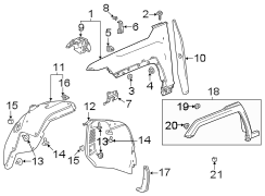 Bracket. Fender. Uniside. (Front, Upper, Lower). A Bracket that supports.