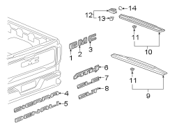 Molding. Tailgate. (Upper). A threaded rod with a.