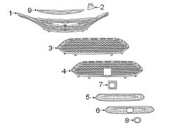 FRONT BUMPER & GRILLE. GRILLE & COMPONENTS.