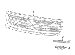 Front bumper & grille. Grille & components.