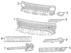 Front bumper & grille. Grille & components.