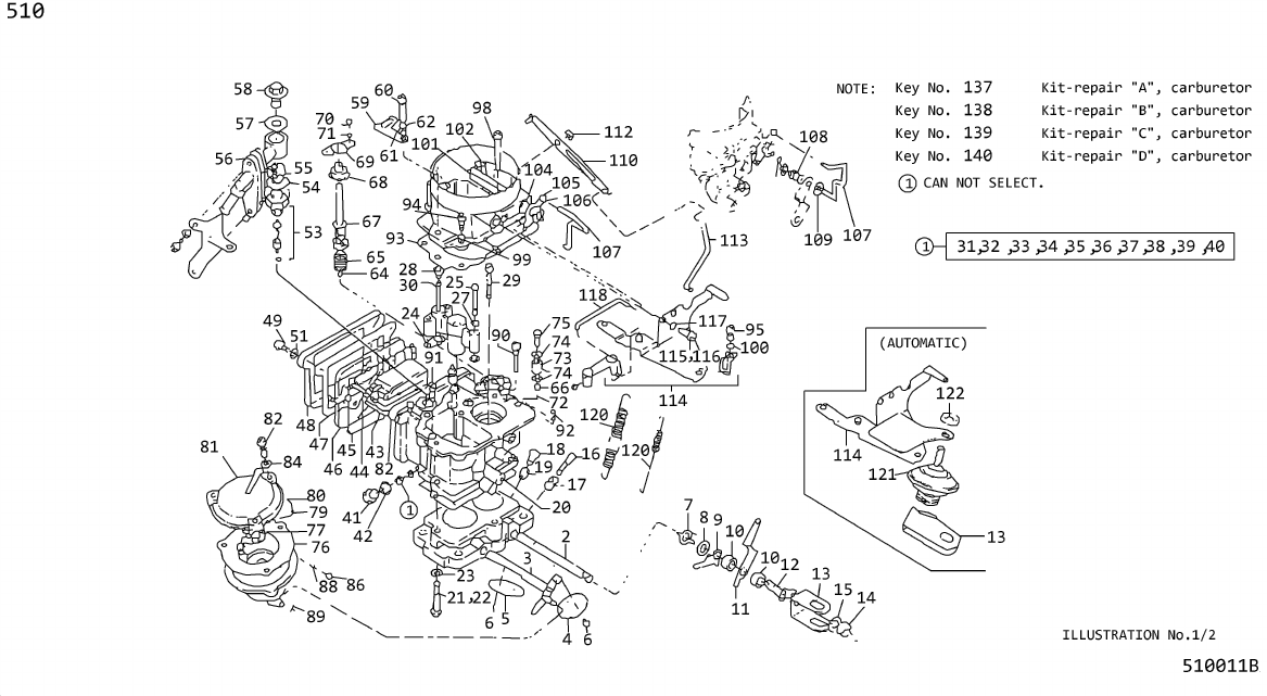 Diagram CARBURETOR(HITACHI) for your Datsun 510  