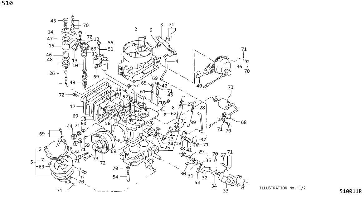 Diagram CARBURETOR(HITACHI)(AUTO) for your Datsun 510  