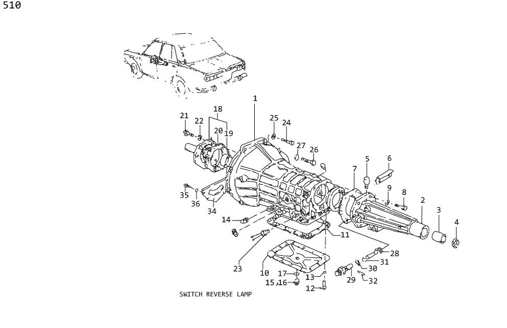 Diagram TRANSMISSION CASE(3-SPEED) for your Datsun 510  