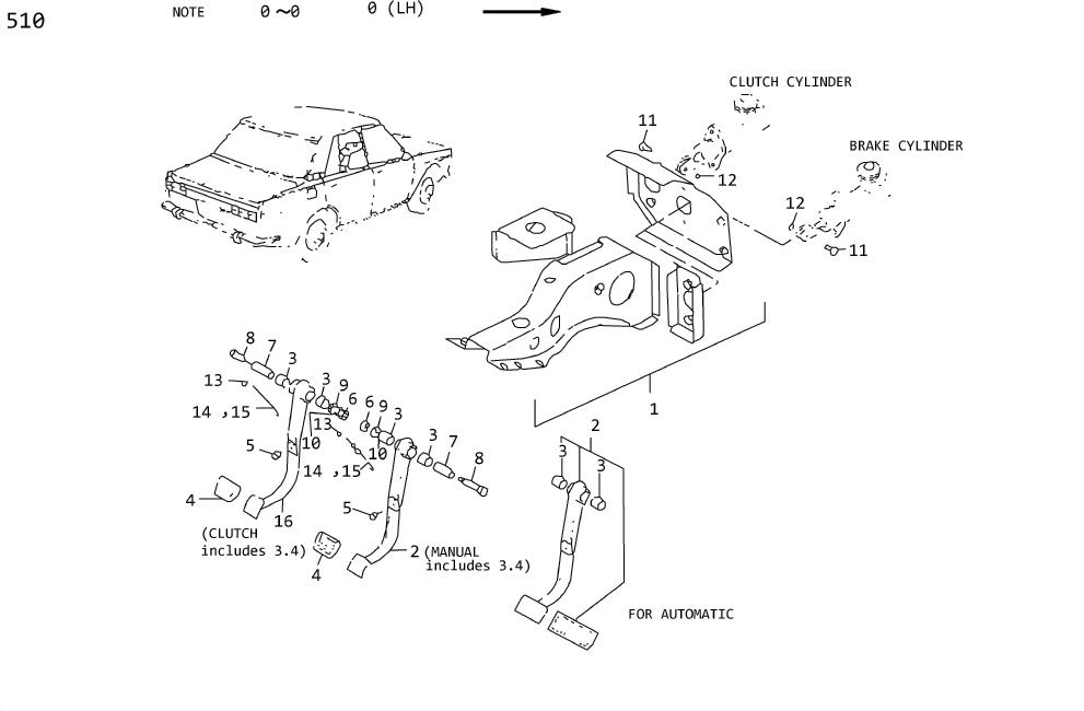 Diagram BRAKE & CLUTCH PEDAL for your 1996 Nissan Maxima   