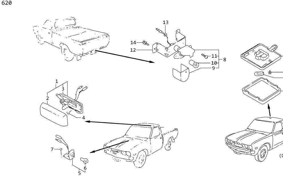 Diagram ROOM,ENGINE ROOM & LICENSE PLATE LAMPS for your Nissan Leaf  