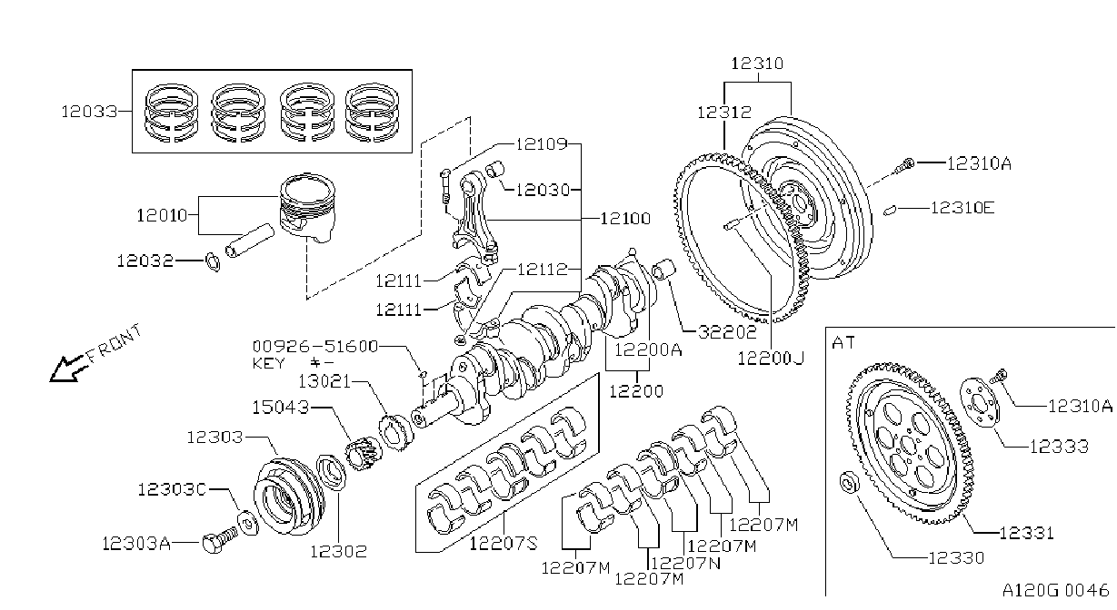 Diagram PISTON,CRANKSHAFT & FLYWHEEL for your Nissan