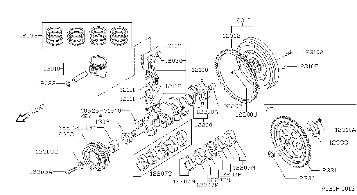 Diagram PISTON,CRANKSHAFT & FLYWHEEL for your Nissan